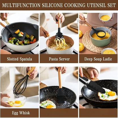 Kitchen Cooking Utensils Set, 33 Pcs Non-Stick Utensils Spatula Set with Holder，Kitchen Gadgets Cookware Hanging Sturdy Turner Steel Stainless Kitchen Accessories Kitchen Essentials Funky Kitchen Supplies Kitchen Gadgets