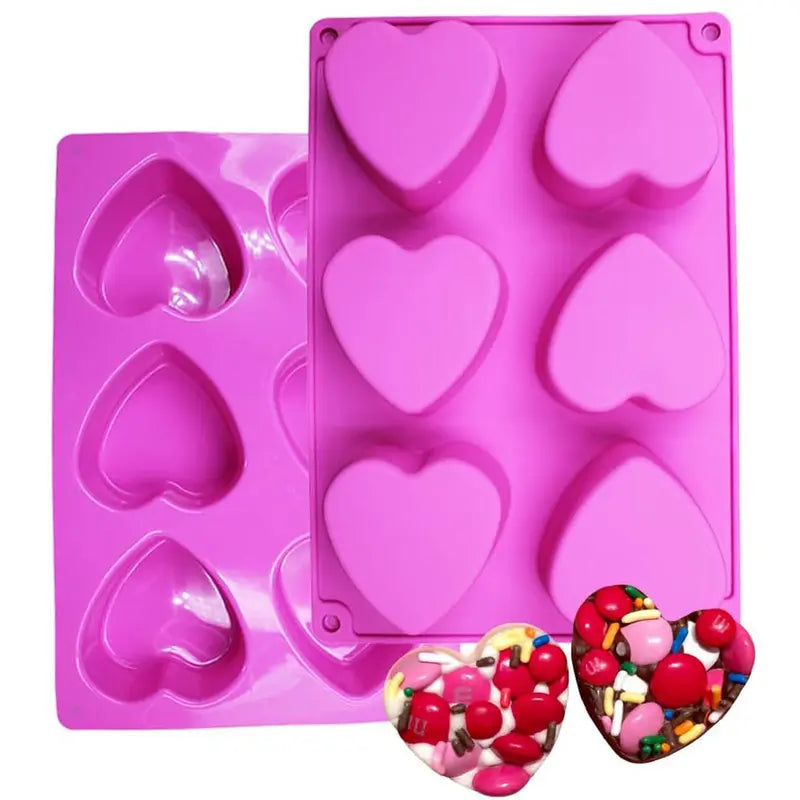 6 Holes Heart Shaped Silicone Mold for Chocolate Cake Jelly Pudding Handmade Soap Mould Candy Making Set of 2