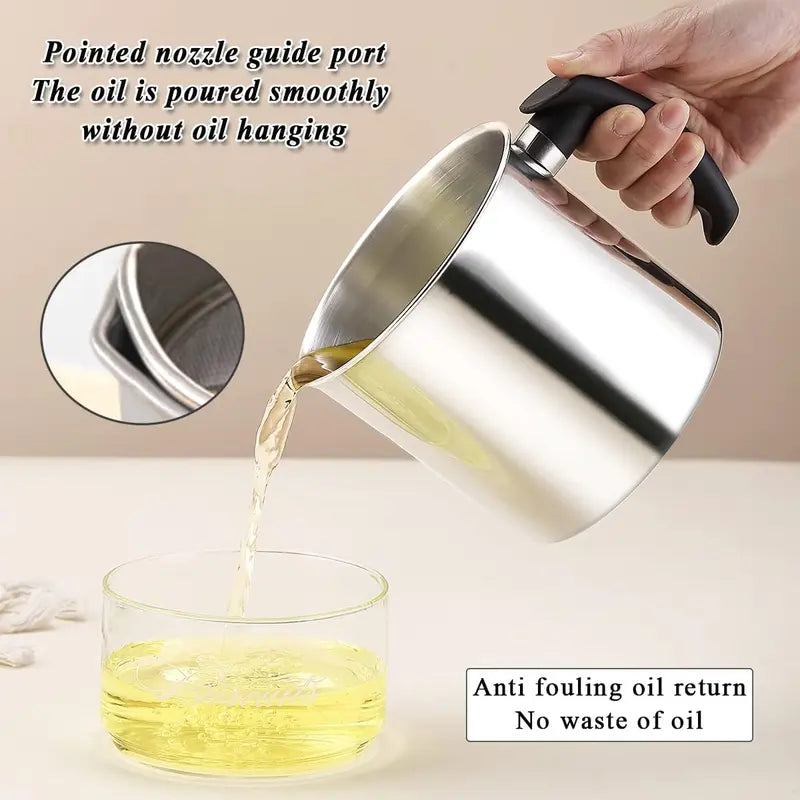 Stainless Steel Oil Pot with Filter, Kitchen Oil Dispenser with Tray & Lid, Bacon Grease Container, Kitchen Gadgets Cooking Food Oil Can, Home Kitchenware, Kitchen Accessories, Kitchen Strainer Utensils, Kitchen Pour Accessories