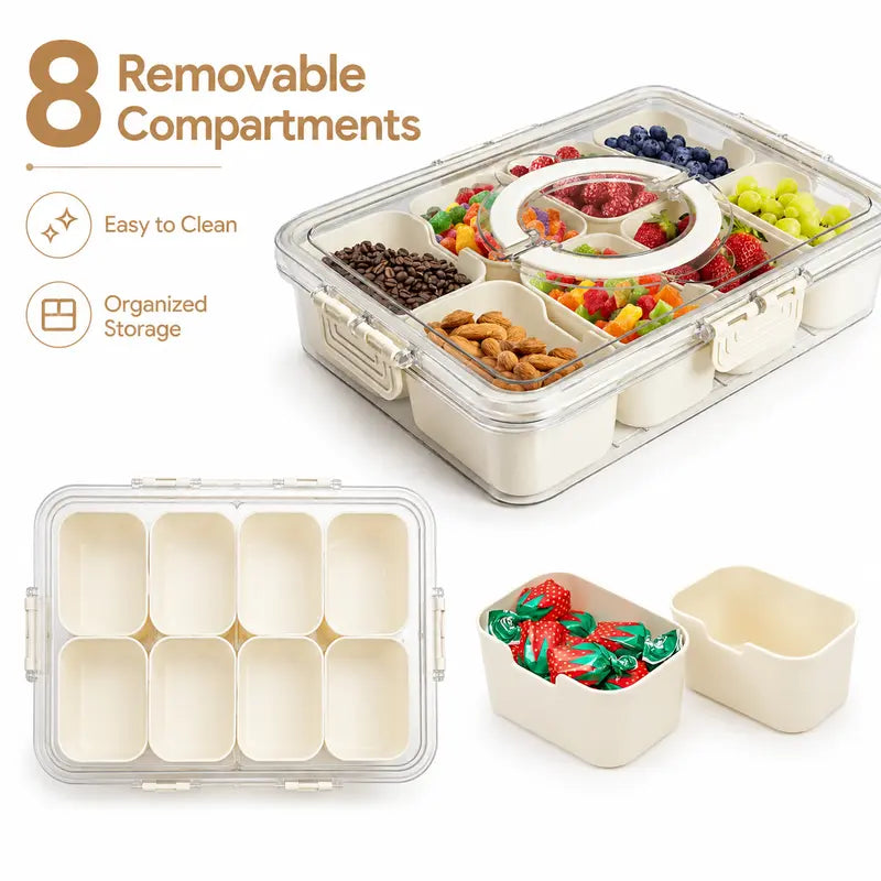 MIUVA 8-Compartment Leak-Free Organiser - Dry Food Storage Kitchen Container with Lid, Portable Multipurpose Organiser, Food Treat Container for Fridge, Office