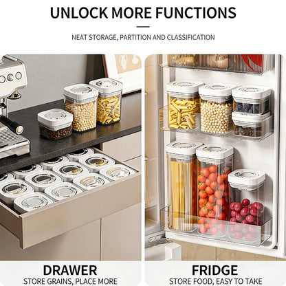 UFORU Wall-Fit Square Plastic Kitchen Container Set - Airtight Food Grade Sealable Dry Food Canisters with Rotating Seal Lids, Wide-Open Pour Pantry Organizers for Tight Spaces, Great for Rice and Pasta, Fresh Stays Longer