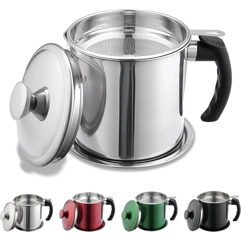 Stainless Steel Oil Pot with Filter, Kitchen Oil Dispenser with Tray & Lid, Bacon Grease Container, Kitchen Gadgets Cooking Food Oil Can, Home Kitchenware, Kitchen Accessories, Kitchen Strainer Utensils, Kitchen Pour Accessories