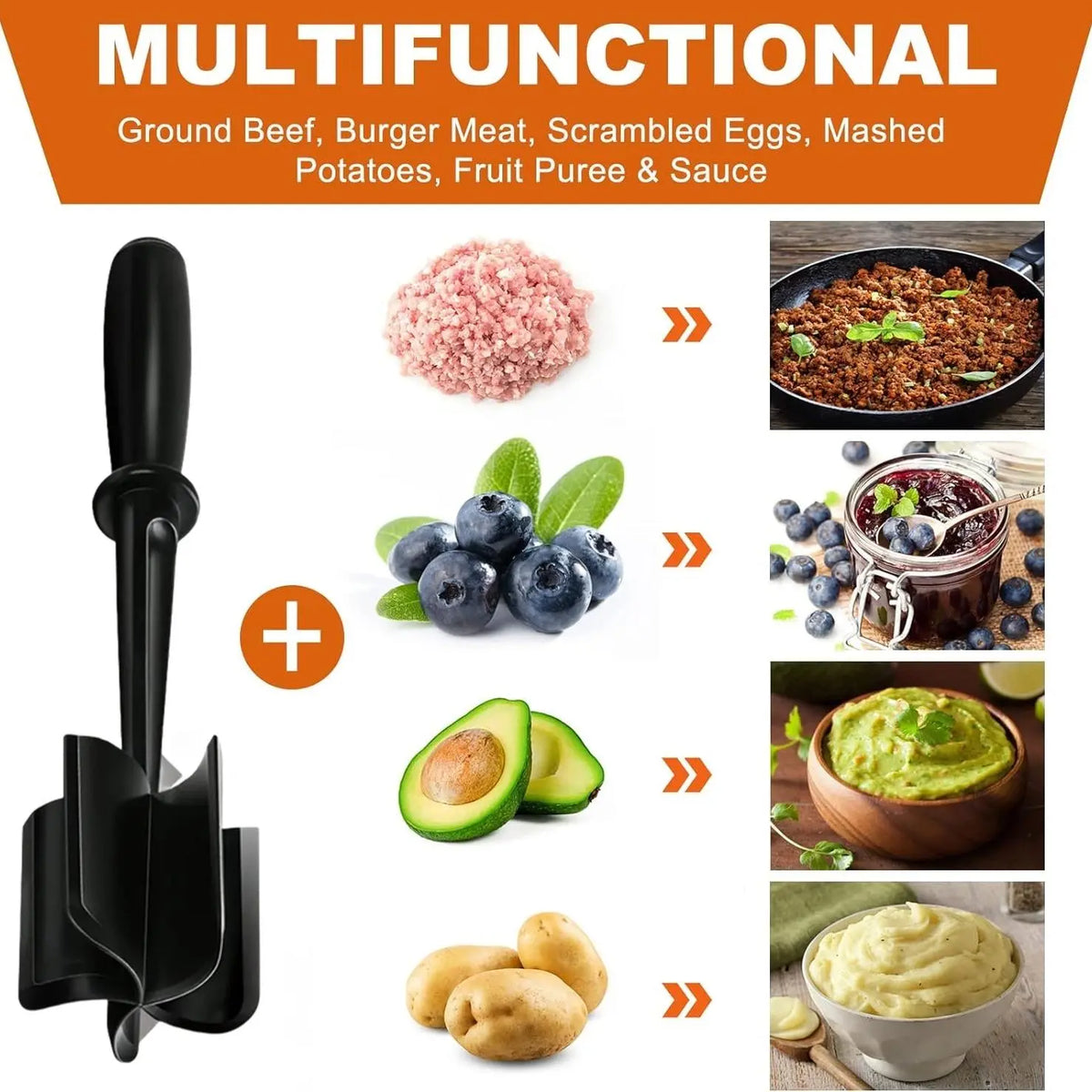 Manual Meat Chopper, Heat-Resistant Hamburger Meat Masher, Kitchen Utensil, Kitchen Tool, Kitchen Gadget, Chopping Tool, Kitchen Essential Gadget