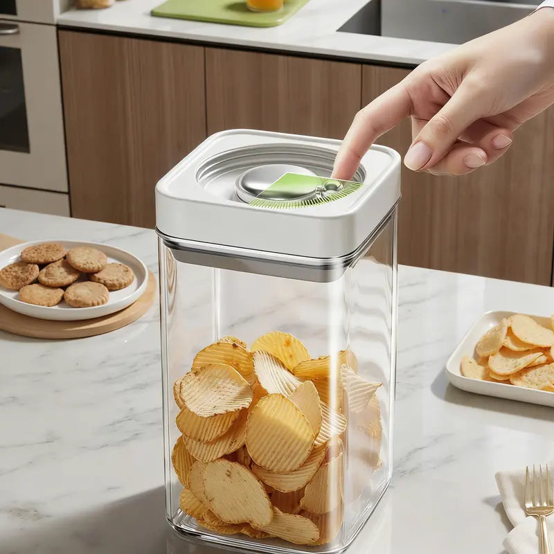 UFORU Wall-Fit Square Plastic Kitchen Container Set - Airtight Food Grade Sealable Dry Food Canisters with Rotating Seal Lids, Wide-Open Pour Pantry Organizers for Tight Spaces, Great for Rice and Pasta, Fresh Stays Longer