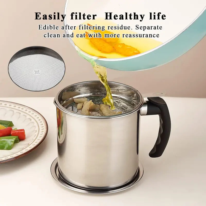 Stainless Steel Oil Pot with Filter, Kitchen Oil Dispenser with Tray & Lid, Bacon Grease Container, Kitchen Gadgets Cooking Food Oil Can, Home Kitchenware, Kitchen Accessories, Kitchen Strainer Utensils, Kitchen Pour Accessories