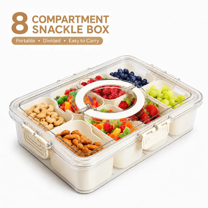 MIUVA 8-Compartment Leak-Free Organiser - Dry Food Storage Kitchen Container with Lid, Portable Multipurpose Organiser, Food Treat Container for Fridge, Office