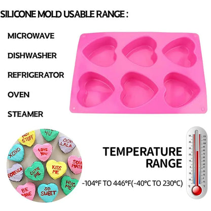 6 Holes Heart Shaped Silicone Mold for Chocolate Cake Jelly Pudding Handmade Soap Mould Candy Making Set of 2