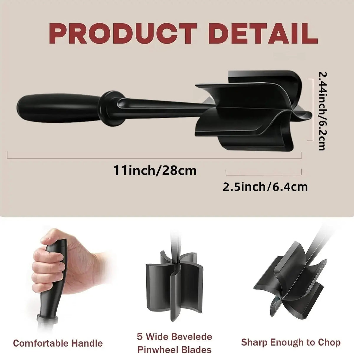 Manual Meat Chopper, Heat-Resistant Hamburger Meat Masher, Kitchen Utensil, Kitchen Tool, Kitchen Gadget, Chopping Tool, Kitchen Essential Gadget