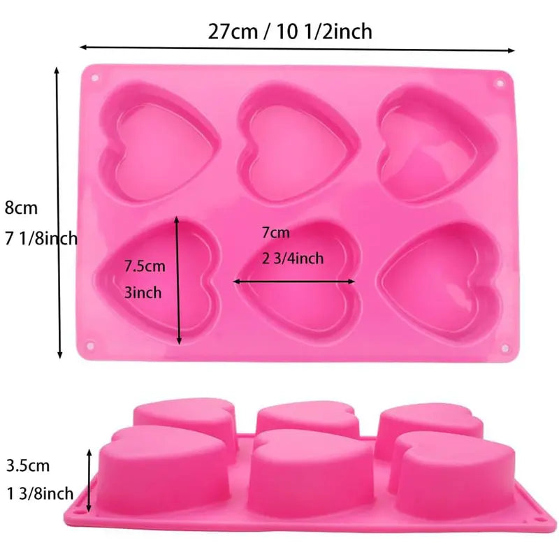 6 Holes Heart Shaped Silicone Mold for Chocolate Cake Jelly Pudding Handmade Soap Mould Candy Making Set of 2
