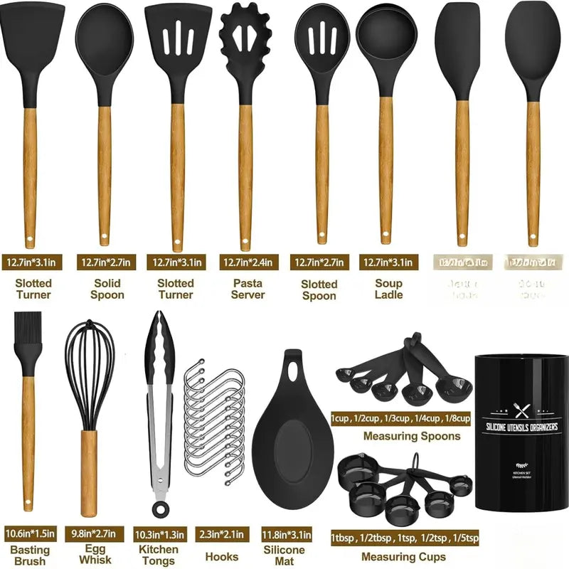 Kitchen Cooking Utensils Set, 33 Pcs Non-Stick Utensils Spatula Set with Holder，Kitchen Gadgets Cookware Hanging Sturdy Turner Steel Stainless Kitchen Accessories Kitchen Essentials Funky Kitchen Supplies Kitchen Gadgets