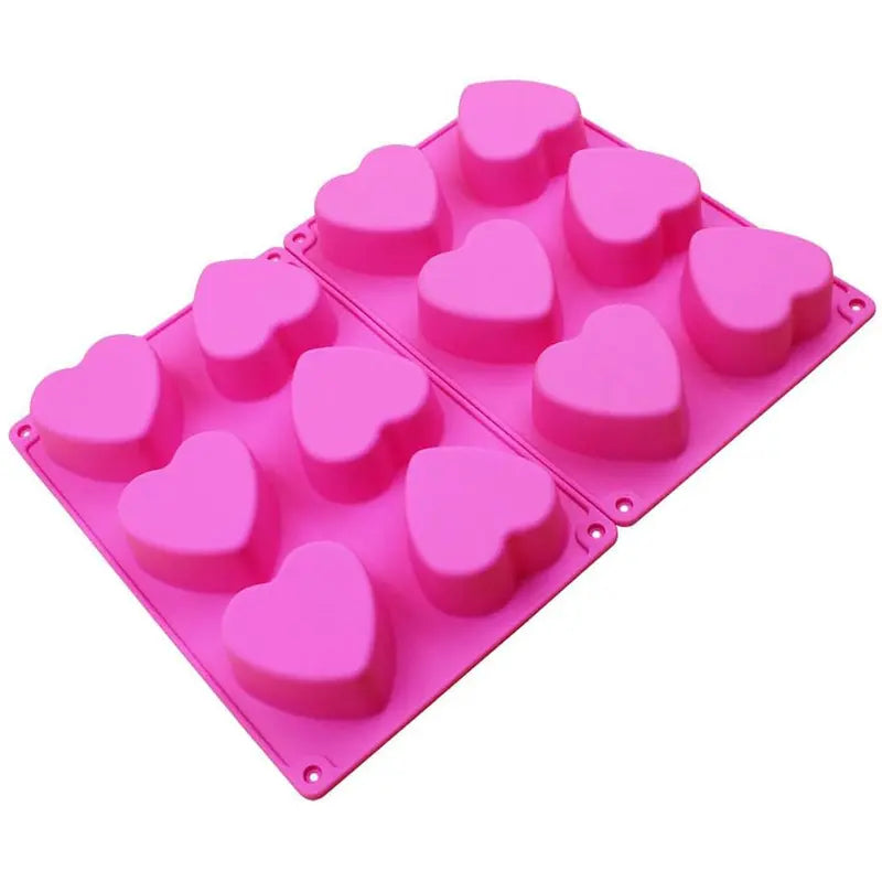 6 Holes Heart Shaped Silicone Mold for Chocolate Cake Jelly Pudding Handmade Soap Mould Candy Making Set of 2