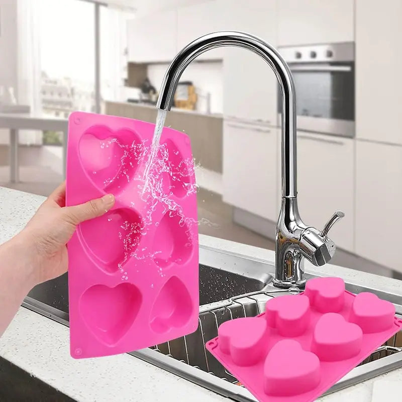 6 Holes Heart Shaped Silicone Mold for Chocolate Cake Jelly Pudding Handmade Soap Mould Candy Making Set of 2