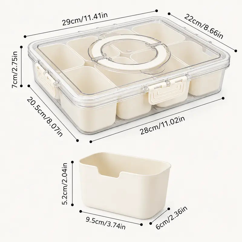 MIUVA 8-Compartment Leak-Free Organiser - Dry Food Storage Kitchen Container with Lid, Portable Multipurpose Organiser, Food Treat Container for Fridge, Office