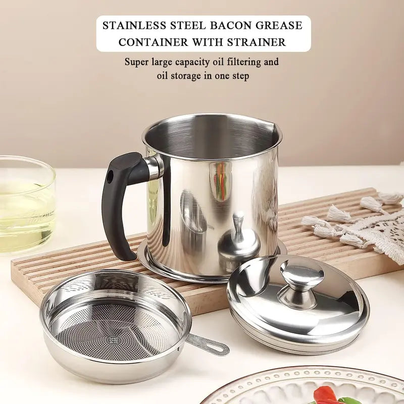 Stainless Steel Oil Pot with Filter, Kitchen Oil Dispenser with Tray & Lid, Bacon Grease Container, Kitchen Gadgets Cooking Food Oil Can, Home Kitchenware, Kitchen Accessories, Kitchen Strainer Utensils, Kitchen Pour Accessories