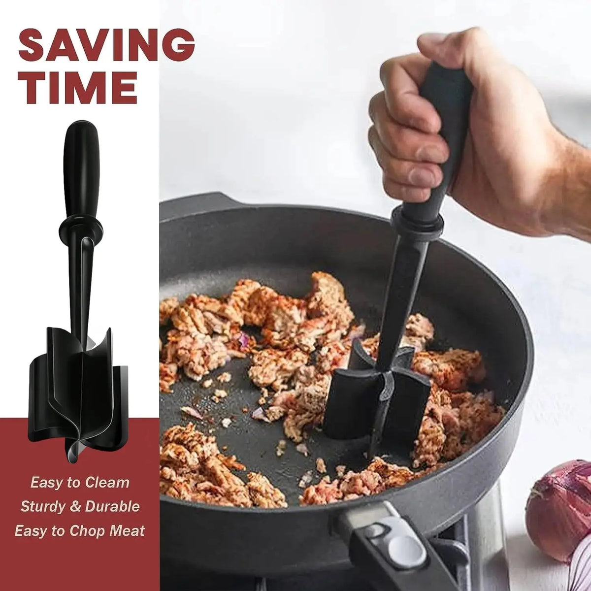 Manual Meat Chopper, Heat-Resistant Hamburger Meat Masher, Kitchen Utensil, Kitchen Tool, Kitchen Gadget, Chopping Tool, Kitchen Essential Gadget