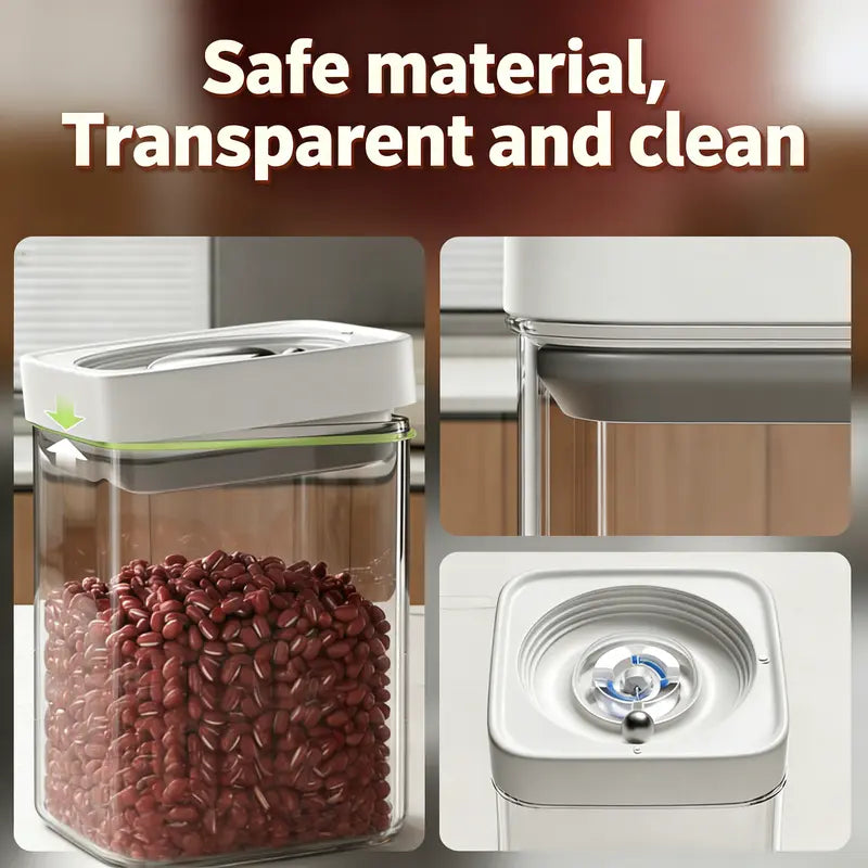 UFORU Wall-Fit Square Plastic Kitchen Container Set - Airtight Food Grade Sealable Dry Food Canisters with Rotating Seal Lids, Wide-Open Pour Pantry Organizers for Tight Spaces, Great for Rice and Pasta, Fresh Stays Longer