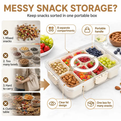 MIUVA 8-Compartment Leak-Free Organiser - Dry Food Storage Kitchen Container with Lid, Portable Multipurpose Organiser, Food Treat Container for Fridge, Office