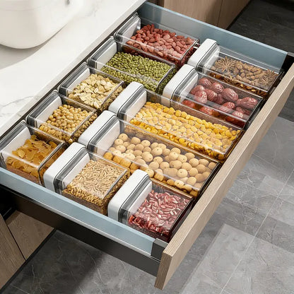 UFORU Wall-Fit Square Plastic Kitchen Container Set - Airtight Food Grade Sealable Dry Food Canisters with Rotating Seal Lids, Wide-Open Pour Pantry Organizers for Tight Spaces, Great for Rice and Pasta, Fresh Stays Longer