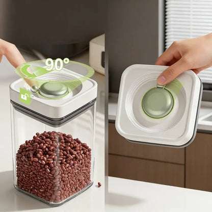 UFORU Wall-Fit Square Plastic Kitchen Container Set - Airtight Food Grade Sealable Dry Food Canisters with Rotating Seal Lids, Wide-Open Pour Pantry Organizers for Tight Spaces, Great for Rice and Pasta, Fresh Stays Longer